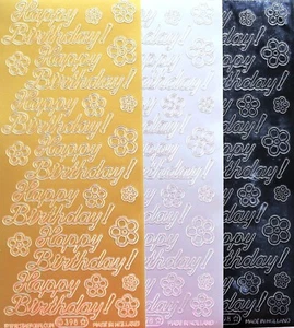 Happy Birthday PEEL OFF STICKERS Script Flowers Cardmaking - Picture 1 of 4