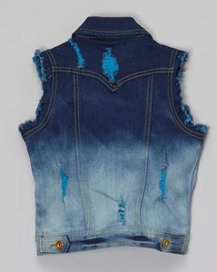 GIRL STRETCH DENIM JACKET VEST WITH COLOR RIP SIZE S-M-L 4 COLORWAY #RK-65676K - Picture 1 of 10