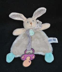 🐰Doudou plat lapin Poupi nature BABY'NAT beige bleu attache tétine NEUF - Picture 1 of 2