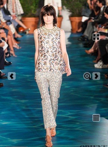 Pantalone Tory Burch Frances seta floreale gamba dritta margherita nuovo avorio taglia 8 10 nuovo con etichette