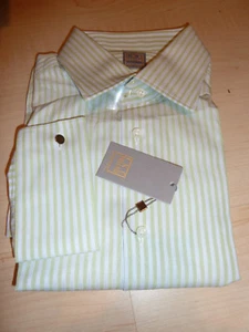 NEW $220+ IKE BEHAR Mens Dress SHIRT 15.5 34 35 GREEN Made Italy Cotton BC GOLD - Picture 1 of 4
