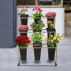Floor Standing 3-tier Flower Holder Flower Display Stand With 9 Buckets & Wheel - Picture 1 of 16