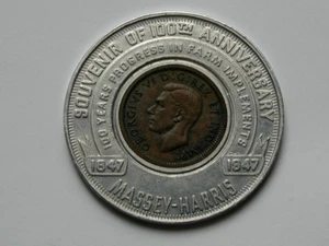 Massey-Harris (Farm Equipment) Encased CANADA 1947 One Cent 1¢ Good Luck Coin - Bild 1 von 2