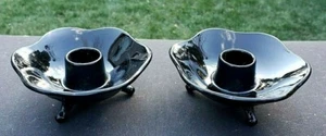 Black Fenton # 848. Candlestick 3 Footed Set 4½" x 1 5/8" - Picture 1 of 4