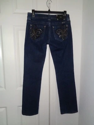 Pantalones de mezclilla Miss Me Jeans JP6048T3 rectos con tachuelas Fleur De Lis azules talla 28 Foto 1 de 4