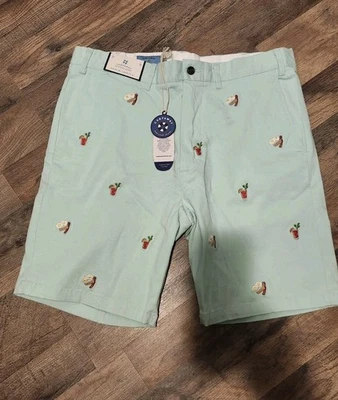 Castaway Nantucket Island Shorts Men 35 Khaki Embroidered Breakfast And Cocktail - Image 1 of 4