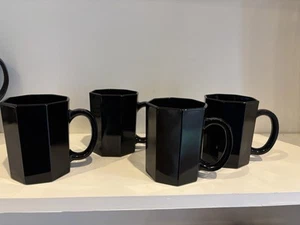 Arcoroc France Octime Black Octagon Glass Mugs Set Of 4 - Picture 1 of 3