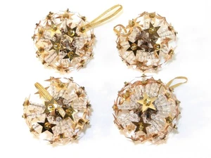 4 Paillettes Oro e Rame Perline Trasparenti Spilla Ornamenti Stella Cosmica Anni 70 2" T335 - Foto 1 di 4