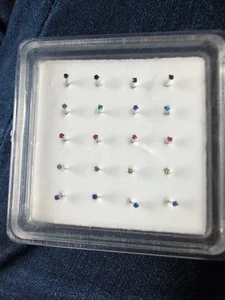 Wholesale 20PCS Solid Silver Mixed Crystal Straight Bar Rod Nose Stud - Picture 1 of 1