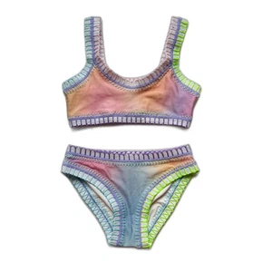 PQ Platinum Swimwear Sporty Rainbow Tie Die Embroidered 2 Piece Size 6 - Picture 1 of 8