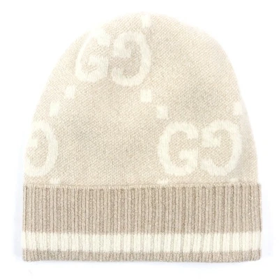 Excelente GUCCI Gorra Tejida GG Cashmere Productos Actuales Camel Blanco Cachemira M... Foto 1 de 4