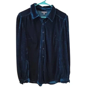 Modcloth Womens Velvet Button Front Blouse Size Large Blue Fairy Whimsigoth  - Picture 1 of 3