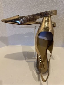 Michael Kors Slingback Flats Gold Leder Darrington Metallic Logo Neu 135€ - Bild 1 von 5