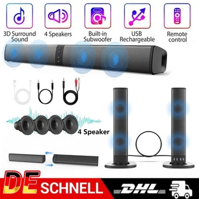 Soundbar Bluetooth TV-PC Sound System 3D Surround Subwoofer Altoparlante USB DHL - Immagine 1 di 4