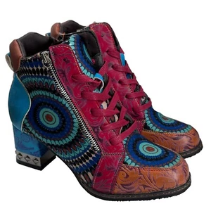 Stivaletti Boho Block con tacco donna taglia 6,5 colorati bohemien hippie - Foto 1 di 7