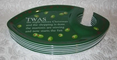 NUEVO CON ETIQUETAS ~ Juego de 6 Platos Buffet MUD PIE Navidad Martini MELAMINA 7x12" Foto 1 de 4
