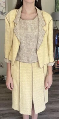Chanel 3 Piezas Mujer Tweed Traje Talla 40 Chaqueta, Falda, Chaleco, Francia ¡Muy Bueno! Foto 1 de 4