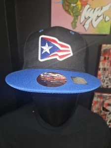 PUERTO RICAN FLAG Snapback Adjustable Black Baseball Cap / Blue Bill - Picture 1 of 5