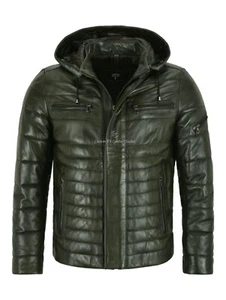Mens Leather Jacket Puffer Hooded 100% Lambskin Fully Quilted Hoodie Jacket 2006 - Picture 1 of 10