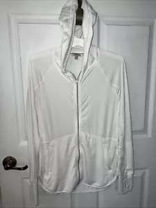 Athleta Jacket Womens Medium Pacifica Baja UPF Hoodie White Beach Surf Zip Up - Picture 1 of 7