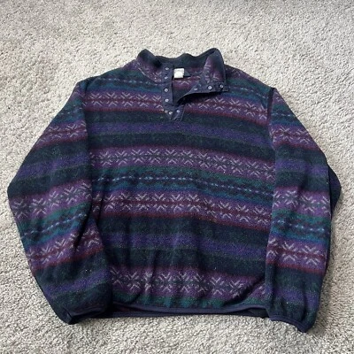 Vintage Lands End T-Snap Fleece Pullover Aztec Purple 1990s Made In USA - Image 1 of 4