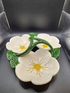 1962 Holland Form GETEILTE SCHALE KERAMIK 3 ABSCHNITTE FLORAL Hibiskus mit grünen Blättern - Bild 1 von 6