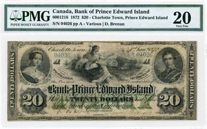 1872 $20 Bank of Prince Edward Island - Very Fine, PMG VF 20 - Picture 1 of 2