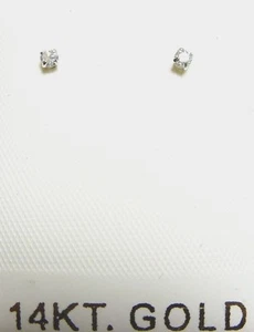 14k White Gold 2MM Cubic Zirconia Basket Set Earrings GIFT BOX - FREE SHIPPING - Picture 1 of 3