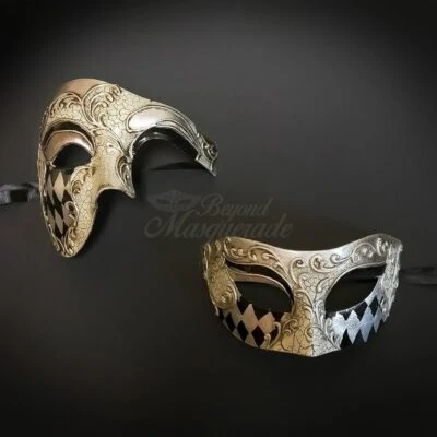Couple's Masquerade Masks | Venetian Silver Masquerade Masks - Image 1 of 4