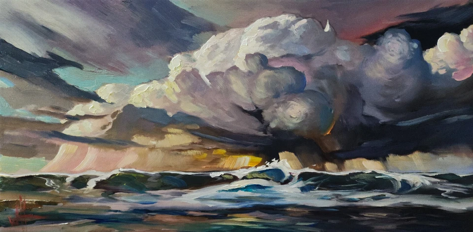 Морской пейзаж облака искусства подписанный холст жикле печать Хокинса небо импрессионизм R13 - Изображение 1 из 4