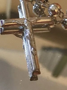 Sterling Silver 925 Rosary Jesus Cross Chain 39" Long Unisex - Picture 1 of 8