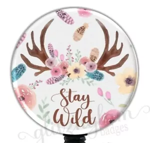 Stay Wild Badge Holder, Cute Retractable Badge, Pretty Boho Badge Reel GG1080 - Picture 1 of 8