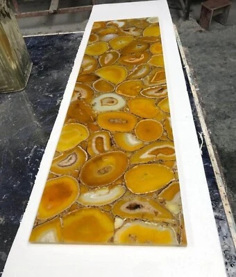 Yellow Agate Stone Counter Top Dining Table with Elegance Gemstone Art Furniture - Image 1 of 2