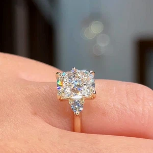 Diamond 18k Gold Wedding Ring IGI 3.30 Carat Lab Created Cushion Yellow  - Picture 1 of 11