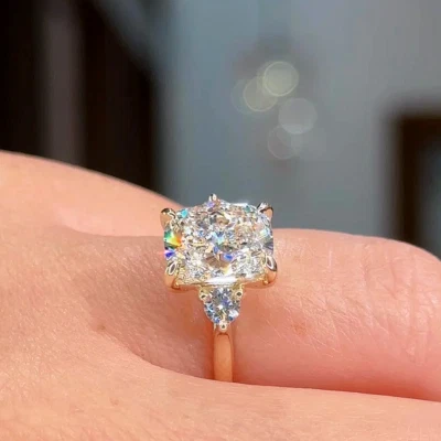 Diamond 18k Gold Wedding Ring IGI 3.30 Carat Lab Created Cushion Yellow  - Image 1 of 4