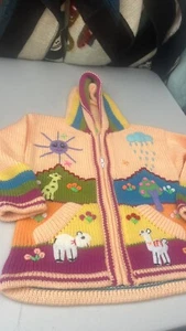 Kids Ethic Alpaca Cotton Knit Handmade In Ecuador Zip Hood Sweater Jacket Size 6 - Picture 1 of 7