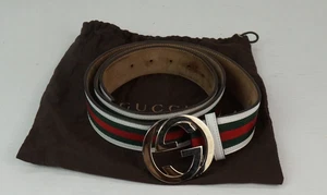Gucci Belt Web Green Red Canvas, White Leather Size 44 - Picture 1 of 5