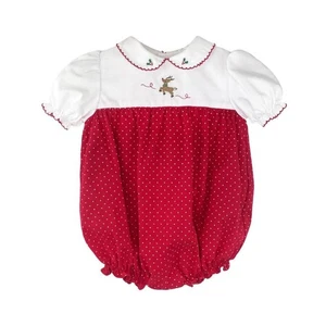 Petit Ami Red Dot Holiday Bubble with Reindeer Embroidery Newborn 3 6 Months - Picture 1 of 1