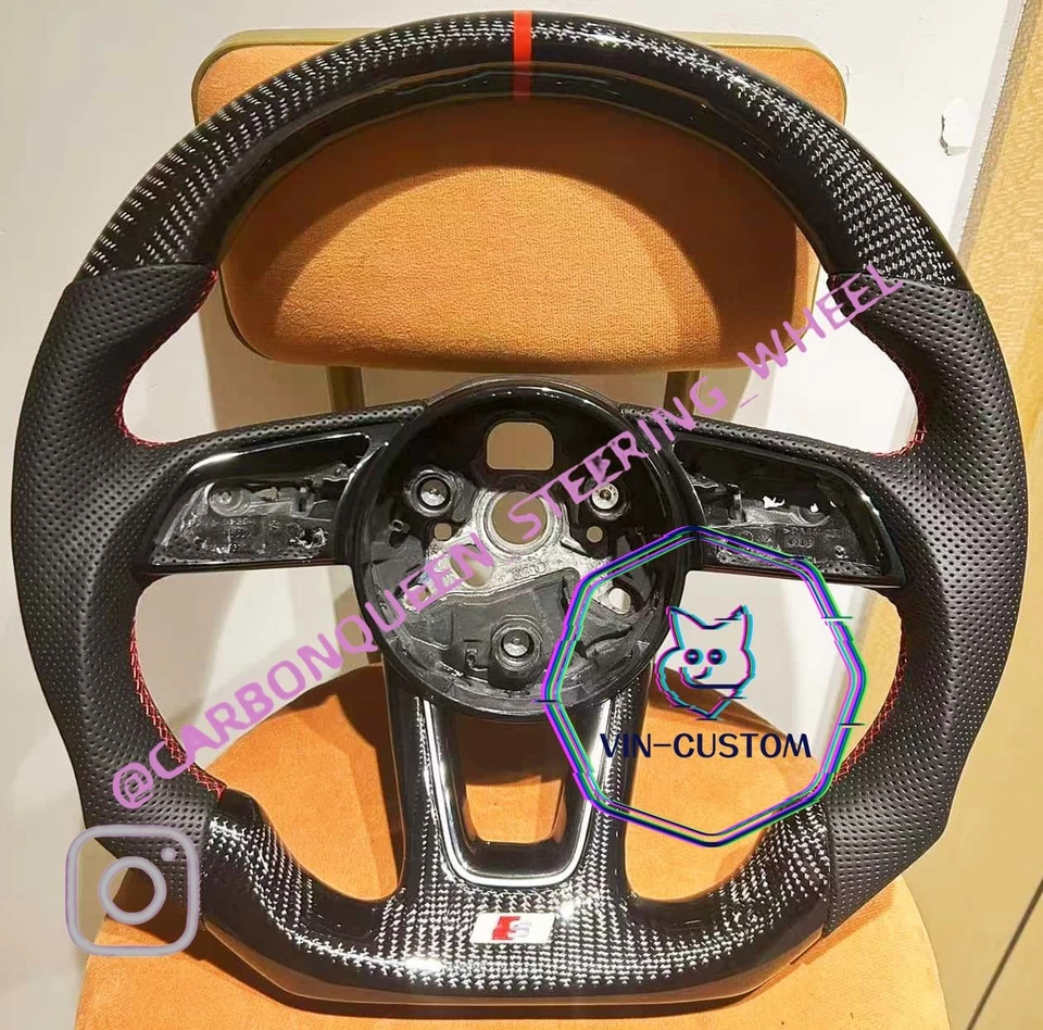 Volante FIBRA DE CARBONO REAL PARA AUDI A3A4/RS3RS5 17-21 AÑOS CON CUERO BK Foto 1 de 4