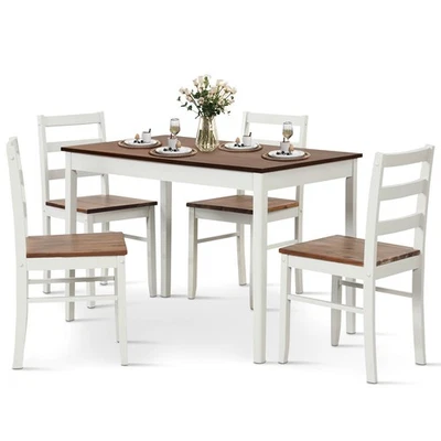 5-Piece Dining Set Solid Wood Kitchen Furniture w/ Rectangular Table & 4 Chairs — 第 1/4 张图片