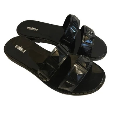 Melissa Lucy Jelly Slide Sandal Womens 7 Black Studded Double Strap  - Image 1 of 4