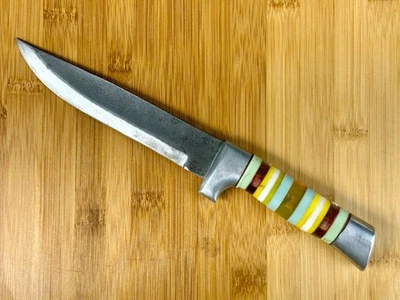 VINTAGE 60s 70s Fixed Blade Knife Stacked Lucite Handle 10" (5.75" Blade) - Image 1 of 4