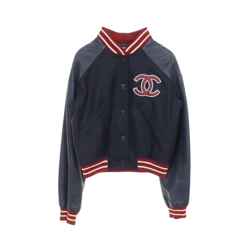 Giacca CHANEL Sports line COCO Mark Stadium P23442 lana pelle di agnello BK Navy #38