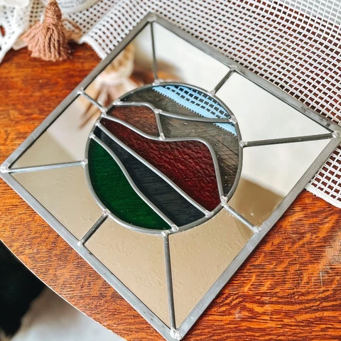 Retro Summer Sun Stained Glass Mirror Tile Square Wall Hanger Colorful Cover