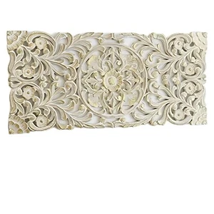 Wood Floral Wall Panel Hand Carved Frame Plaque Decor Art Living Room - Picture 1 of 3