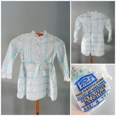 Vintage Girls Dress Mini 1960s 1970s Turquoise Blue Printed Childs Prova Age 4 - Image 1 of 4