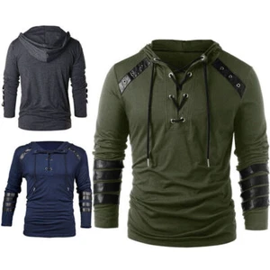 Bandage Lacing Sweater Shirt Medieval Men Up New Top Cloth Costume   Renaissance - Picture 1 of 14