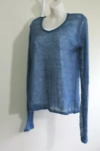 Jason Maxwell Lined Sweater Womens M T Shirt Teal Mohair Ramie Blend Pullover - Picture 1 of 6