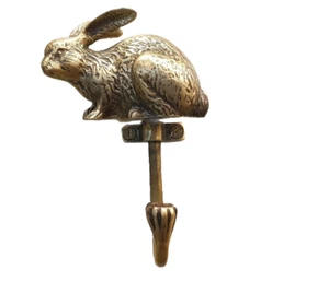 Brass Hook Hanger RABBIT Figurine Wall Mounted Hat Coat Vintage Home Decor - Picture 1 of 6