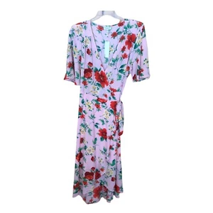 Bobeau NWT Floral Pink Red WRAP Easter Church Dress Lined Skirt Size 2X Plus - Picture 1 of 11